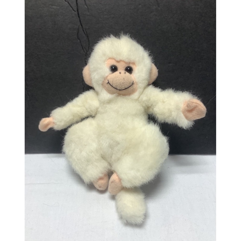 Vintage K&M International Little White Monkey 6.5" Plush Stuffed Animal Toy